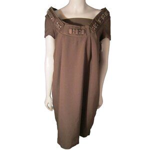 KARTA Brown Dress Mod Embellished Jewel 60s S/M